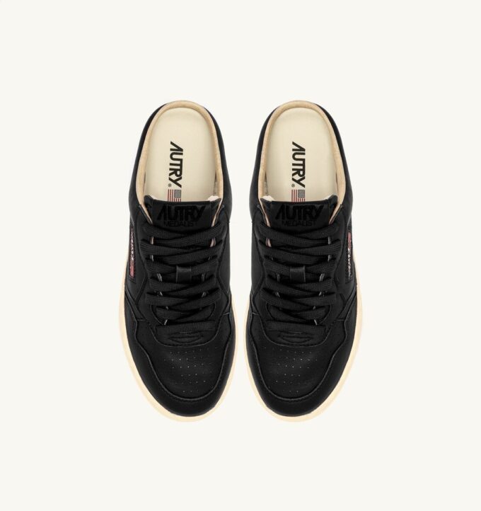 MEDALIST MULE SNEAKERS IN BLACK NAPA LEATHER