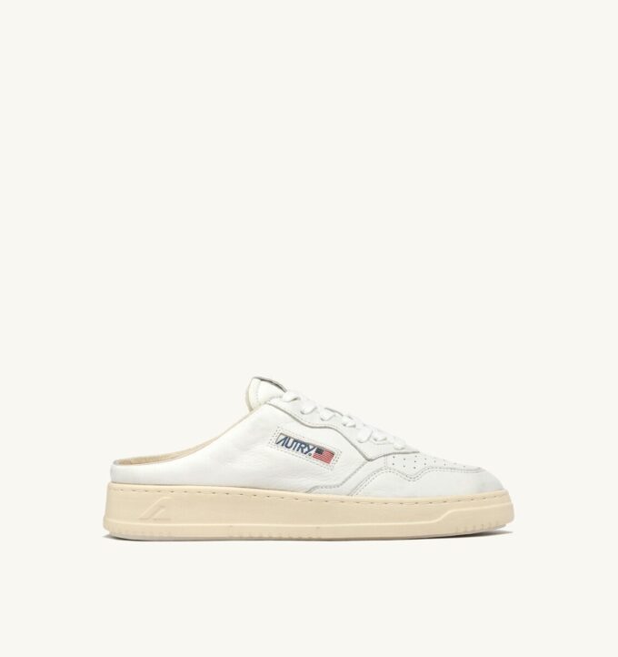MEDALIST MULE SNEAKERS IN WHITE NAPA LEATHER