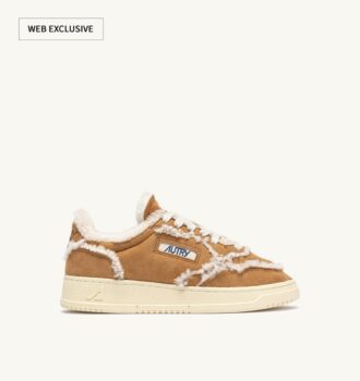 MEDALIST MUTTON SNEAKERS IN COGNAC SUEDE AND IVORY SHEARLING