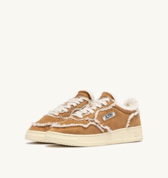 MEDALIST MUTTON SNEAKERS IN COGNAC SUEDE AND IVORY SHEARLING
