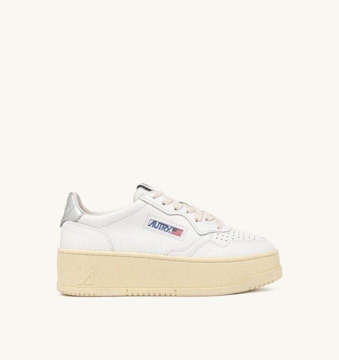 MEDALIST PLATFORM SNEAKERS IN WHITE AND METALIZED SILVER LEATHER MEDALIST PLATFORM SNEAKERS IN WHITE AND METALIZED SILVER LEATHER