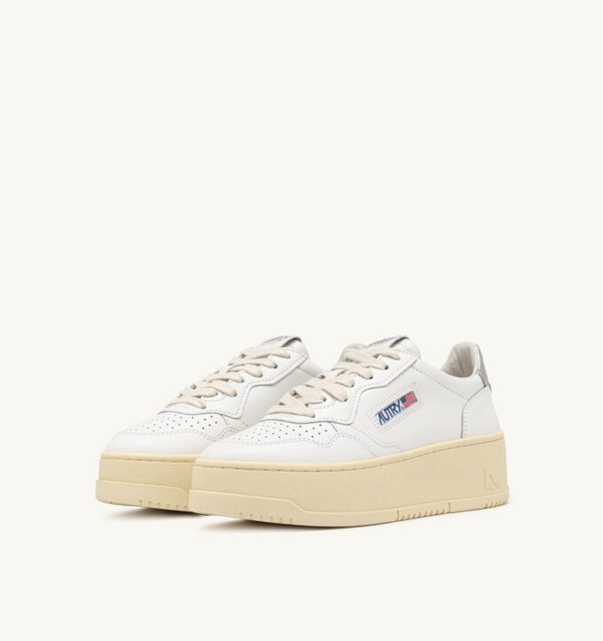 MEDALIST PLATFORM SNEAKERS IN WHITE AND METALIZED SILVER LEATHER MEDALIST PLATFORM SNEAKERS IN WHITE AND METALIZED SILVER LEATHER