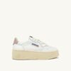 MEDALIST PLATFORM SNEAKERS IN WHITE AND POWDER PINK LEATHER