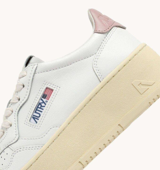 MEDALIST PLATFORM SNEAKERS IN WHITE AND POWDER PINK LEATHER