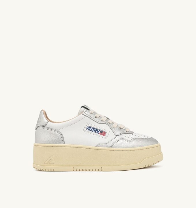 MEDALIST PLATFORM SNEAKERS IN WHITE AND SILVER LEATHER MEDALIST PLATFORM SNEAKERS IN WHITE AND SILVER LEATHER