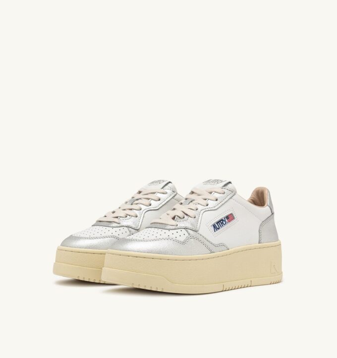 MEDALIST PLATFORM SNEAKERS IN WHITE AND SILVER LEATHER MEDALIST PLATFORM SNEAKERS IN WHITE AND SILVER LEATHER