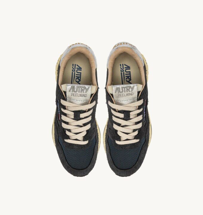 REELWIND LOW SNEAKERS IN CARBON AND SILVER TONE NYLON SUEDE AND LEATHER