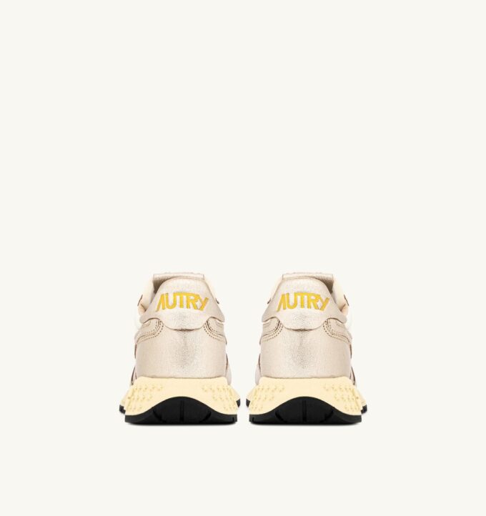 REELWIND LOW SNEAKERS IN WHITE NYLON AND GOLD TONE METALIZED LEATHER