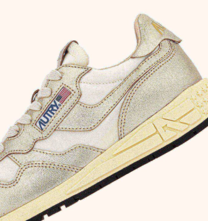 REELWIND LOW SNEAKERS IN WHITE NYLON AND GOLD TONE METALIZED LEATHER