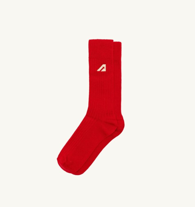 UNISEX COTTON KNIT SOCKS WITH EMBROIDERY LOGO COLOR RED